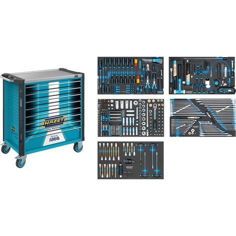 Hazet Werkstattwagen Assistent 179NXL, Sortiment, 425-tlg., Schubladen, flach: 7× 81 x 696 x 398 mm, Schubladen, hoch: 1× 166 x 696 x 398 mm (1/5)