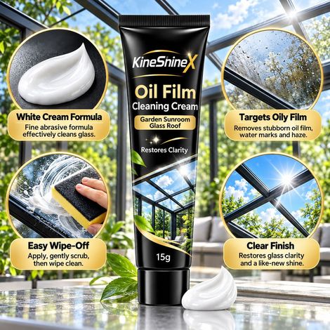 KineShineX Garden Sunroom Glass Roof Oil Film Cleaning Paste - Stubborn Oil Film Remover for Glass Roofs (1/4)