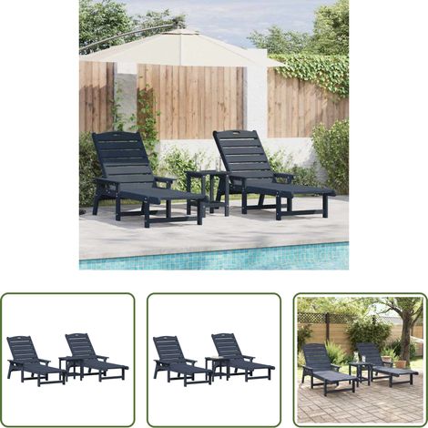 Gartenmöbel - Sonnenliege 3 pcs Marineblau Polyethylen (1/5)