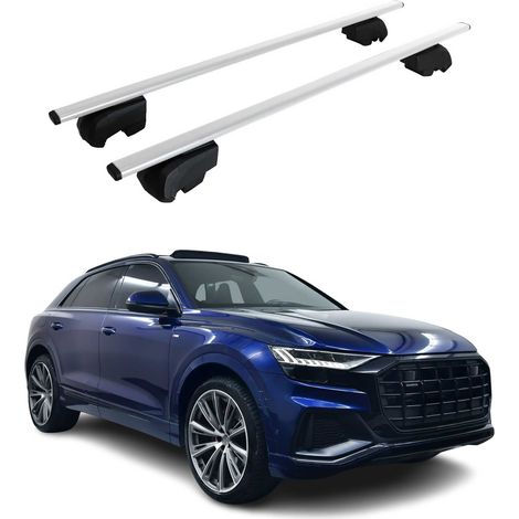 OMAC Barres de toit pour Audi Q8 4M 2018-2026 – City Crash tested – ISO PAS 11154:2006 – Antivol inclus – Charge max 75 kg – 2 barres Argent (1/4)