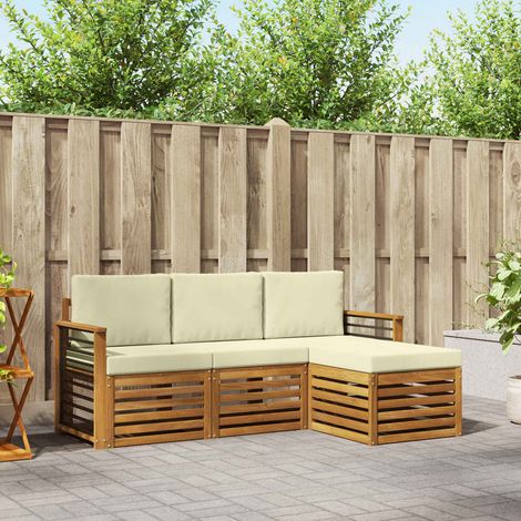 Outdoor-Sofagarnitur 4 pcs Natur und Creme Massivholz Akazie