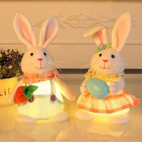 [Cadeaux de Pâques]Décoration Pâques Lumineux, Lapin De Pâques,  Peluche Assis Avec Oreille Lapin, Deco Pâques Intérieur Maison Table, De Noel Printemps, Tomte Scandinave, Cadeaux Fille Garçon (1/4)