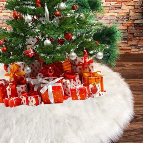 Jupe de Noël - - 90 cm - Fourrure artificielle - Couleur blanche - Design ouvert (1/4)