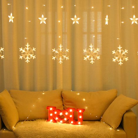 138 LEDs, 8 Modi, Schneesterne, Lichterkette für Hochzeiten, Geburtstage, Partys, Fenster, Vorhang, warmweiß (EU-Norm) (1/5)