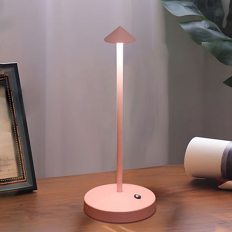 Lampe de table sans fil, lampe de bureau LED portable, veilleuse de table rechargeable à intensité variable, 3 températures de couleur, rose (1/5)
