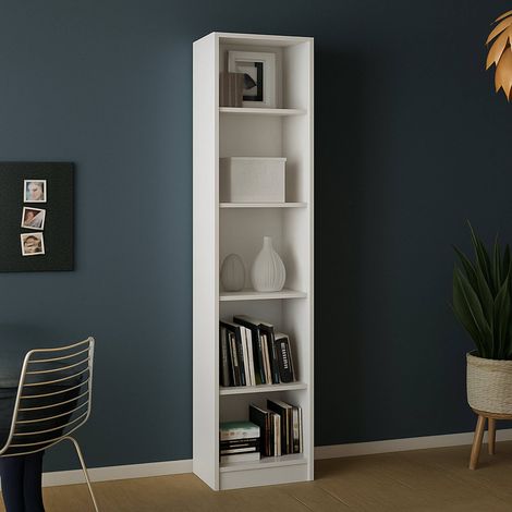 Dmora Libreria a cinque vani, colore bianco, cm 40 x 203 x 26, con imballo rinforzato (1/5)