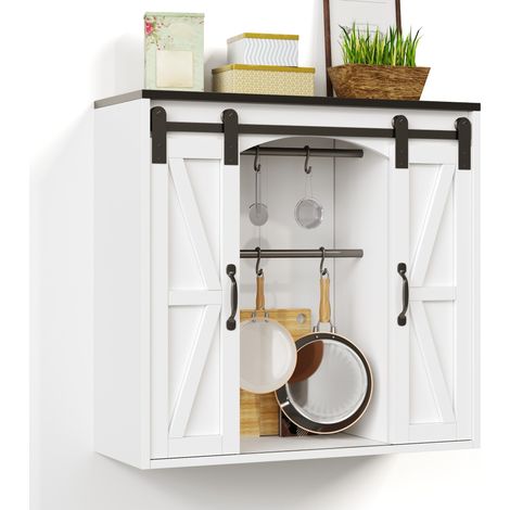Armario de cocina de pared CHICFURN 80 x 31 x 76 cm MDF blanco, 2 puertas correderas (1/5)
