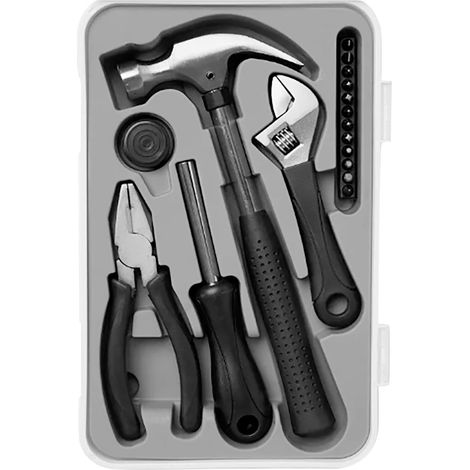 Kit di attrezzi base, 17 pezzi, bianco/grigio/nero 7house