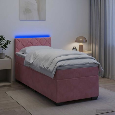 Cama con Base Tapizada, Colchón y Luz LED Rosa 90 x 200 cm (1/5)