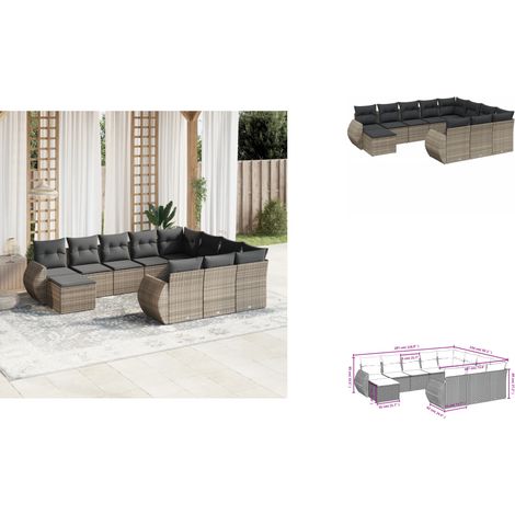 11-tlg. Garten-Sofagarnitur mit Kissen Grau Poly Rattan - Gartenmöbel - Esszimmergarnituren - Outdoor Möbel - Lounge Set - Rattan Gartenmöbel
