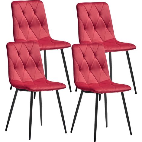 CARINE - Lot de 4 Chaises Capitonnées Rouge Pieds Métal (1/4)