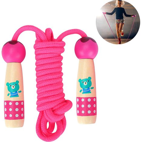 Corde à Sauter Enfants - Poignées en Bois Réglables - Longueur Totale 3 m - Pour Entraînement Intérieur et Extérieur - 1 Pièce (1/5)