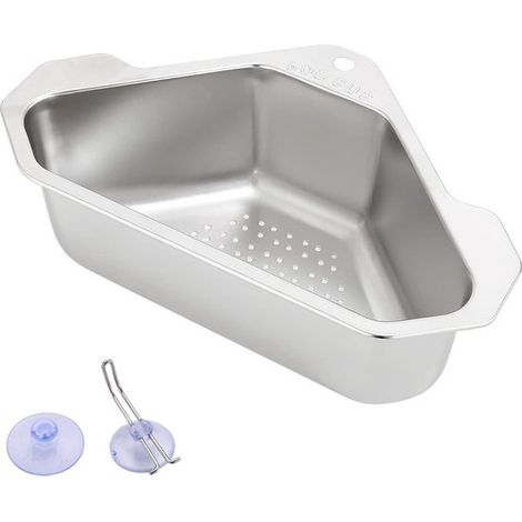 Cesta escurridora triangular para fregadero con ventosa: práctico escurridor para verduras y frutas. (1/5)