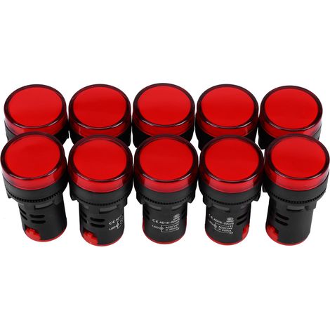 Lot de 10 voyants lumineux électroniques à LED (rouge) AC/DC 24V, filetage 22 mm (1/5)
