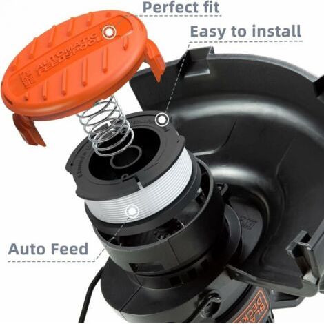 Paquete de 10 carretes de hilo para desbrozadora compatibles con desbrozadoras Black and Decker (6 hilos, 2 tapas, 2 resortes) (1/3)