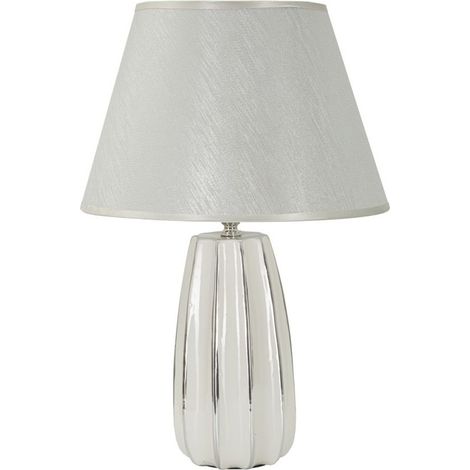 Lampe à Poser en Céramique "Emmi" 45cm Argent & Blanc (1/5)
