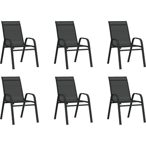 Chaises empilables de jardin 6 pcs Noir Tissu textilène - The Living Store (1/5)