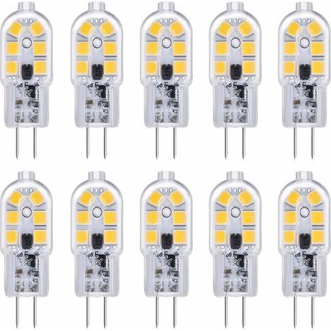 Ampoule G4 LED 12V 2W Blanc Froid 6000K, 200LM, Équivalent Halogène G4 Bi-pin 10W 20W, LED Lampe G4 12V AC/DC pour Camping Car/Hotte Cuisine, non-dimmable, lot de 10 (1/5)