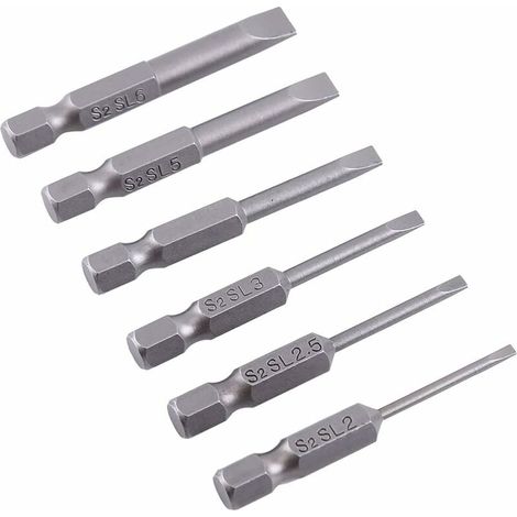 DEESSE SHOP - pièces 50mm 2.0-6.0mm tête plate embout à fente jeu d'embouts de tournevis S2 alliage magnétique 0.25 embouts de tournevis à fente hexagonale (1/5)