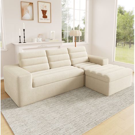 Divano modulare angolare a L 253 x 161 x 89 cm, velluto beige HAVRYA (1/5)