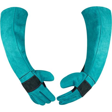 Anti-bite Protective Gloves, 1 Pair 60 cm Thick Cowhide Leather Anti-Bite Handling Gloves for Animals, Grooming, Bathing, Handling, Dogs, Cats, Birds, Reptiles, Blue (1/5)