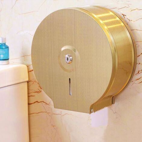 Porte-papier hygiénique mural en acier inoxydable brossé doré, distributeur de papier toilette de 23 cm avec serrure à clé (1/5)