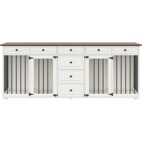 Cage pour chiens double en bois et métal avec rangements, design moderne noyer et blanc, 200x60x85 cm (1/5)