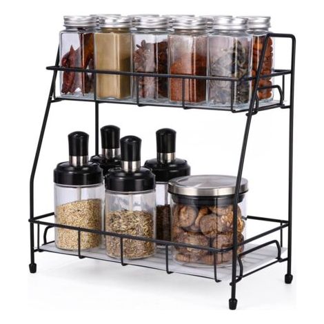 QORVA-(31x16x31cm) Étagère à épices en métal à double couche, adaptée aux cuisines et salles de bains, étagère de comptoir de cuisine autoportante, étagère (1/5)