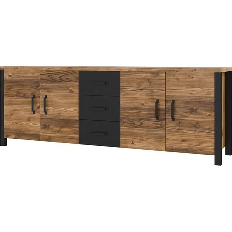 Buffet DARWIN – 220 cm aus Fichtenholz und matt Schwarz