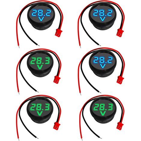 Voltmetro digitale CC 4-100V a 6 pezzi, tester di tensione a 3 cifre a 2 fili con display a LED e protezione contro il collegamento errato per auto/nautica/barca, blu e verde (1/5)