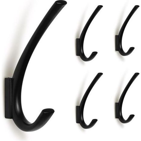 Lot de 5 Crochets muraux Noirs Mats en Allide Zinc pour vestiaire, Salon, Chambre à Coucher, Salle de Bain, Porte-clés pour Mur, Porte-Manteau Fantaisie (1/4)