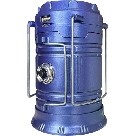 Blaue Camping-Taschenlampe, Wander-Taschenlampe, Solar-Taschenlampe, tragbare und einziehbare Camping-Taschenlampe, mehrere Beleuchtungsmodi, multifunktionale Outdoor-Beleuchtung mit Griff.