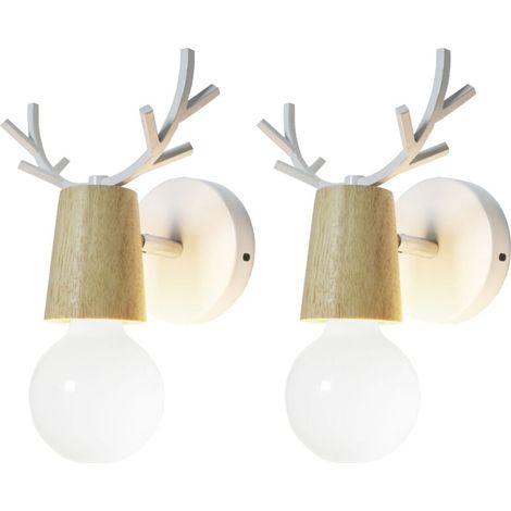 Lot de 2 Applique Murale Créatif Design Lampe Murale Tête de Cerf en Métal E27 pour Chambre Salon Bar Loft Blanc (1/4)