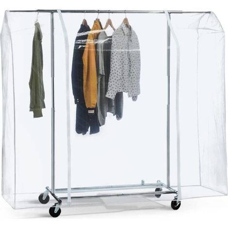 solutions de rangement : Grande housse de protection pour portant à vêtements, 150 x 180 x 50 cm, plastique transparent et imperméable, ouverture et fermeture faciles, portant non inclus (1/4)