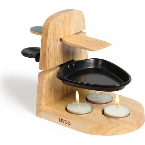 Raclette à la bougie Livoo, 1 à 2 personnes, Beige (support bois) (1/5)
