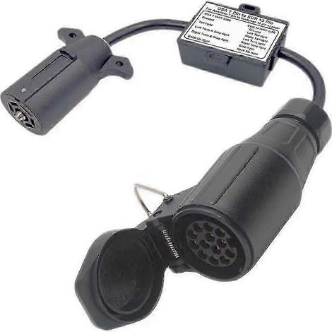 Adaptateur compatible pour feux de remorque, connecteur plat à 7 broches (véhicules américains) vers connecteur rond à 13 broches (feux de remorque européens) (1/4)