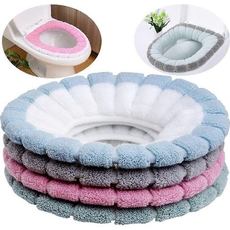 Lot de 4 protège-sièges de toilettes épais, en tissu antibactérien lavable, faciles à nettoyer, pour femmes, femmes enceintes et personnes âgées. Couleurs assorties. (1/5)