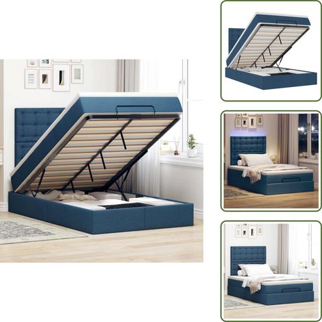 Coprimaterasso - vidaXL Struttura Letto Pouf con Materasso Blu 120x200 cm in Tessuto - Luci a LED