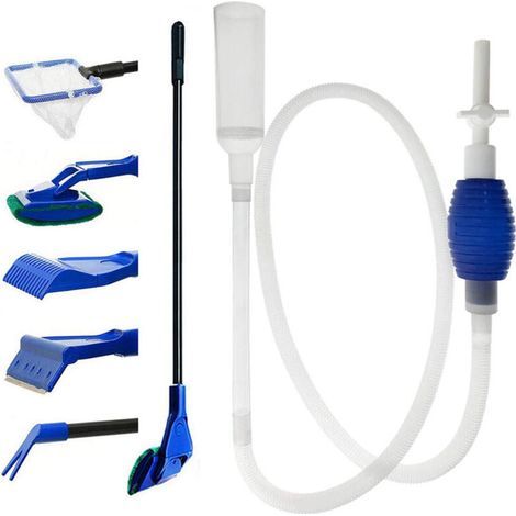 Kit de nettoyage d'aquarium 5 en 1 et nettoyeur de gravier pour aquarium - Pompe à siphon manuelle pour vider et remplacer votre eau en quelques minutes (1/5)