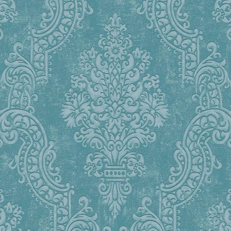 Baroque wallcovering wall Profhome 397654 non-woven wallpaper textured with ornaments shimmering blue turquoise 5.33 m2 (1/5)