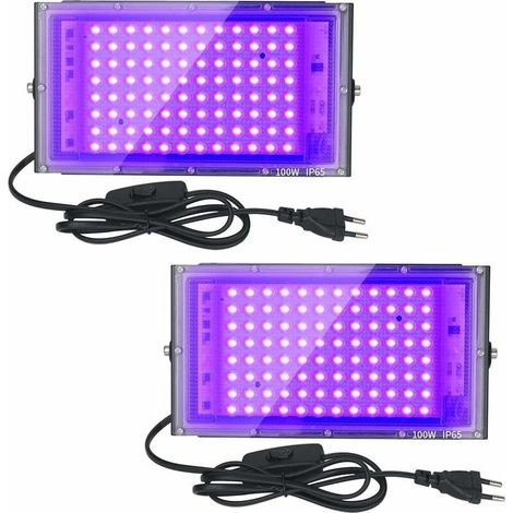 Lot de 2 projecteurs UV LED 100W – Imperméables IP65 – Éclairage ultraviolet 395-400 nm – Angle de rayon 120° – Pour événements aquatiques (1/4)
