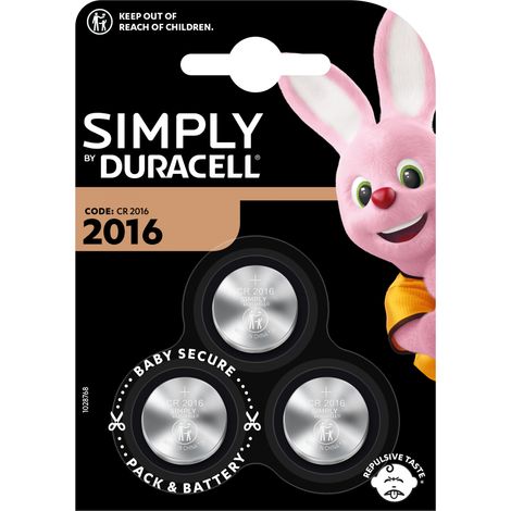 Pack De 3 Piles Rondes Duracell - Simply CR2016 3V