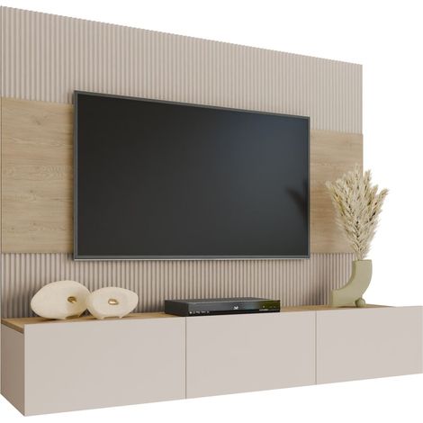 Mobilier1 – Ensemble de salon Comfivo 370 – Stratifié beige et chêne – Largeur 180 cm, hauteur 150 cm, profondeur 38 cm – Fabriqué en Union Européenne