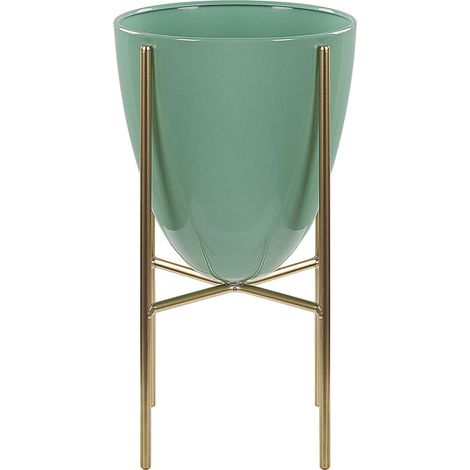 Cache-pot de Fleurs sur Pieds Vert et Doré pour Plantes et Fleurs Décoration Salon Glamour