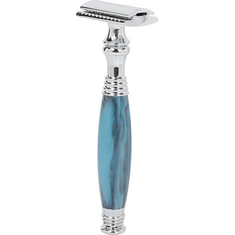 Rasoir de sécurité manuel professionnel à double tranchant, lames en alliage de zinc, pour un rasage net et précis. Modèle bleu. (1/5)