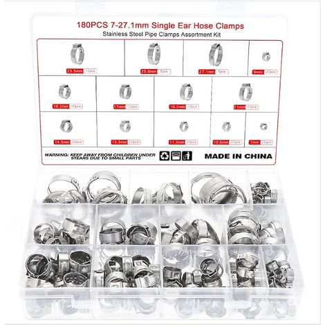 180PCS Colliers de Serrage à Une Oreille 7-27.1mm 13 Tailles (1/5)