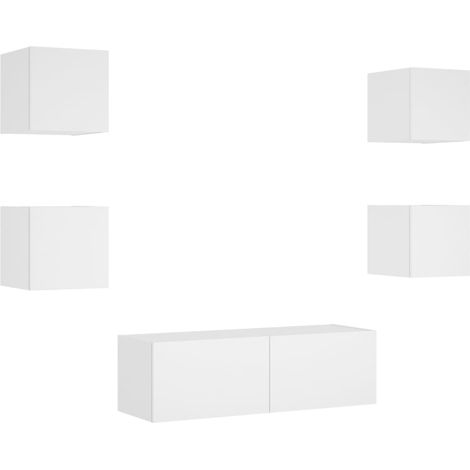 Mueble de TV multimedia estante para televisión buffet de televisión comedor salón dormitorio montado en la pared x 5 piezas con luces LED blancas 020028227 (1/5)