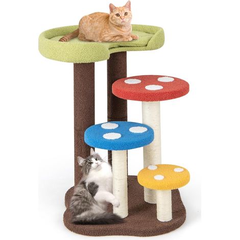 COSTWAY 3 en 1 Árbol para Gatos en Forma de Hongo, Torre para Gatos de 5 Niveles con 3 Postes de Sisal Completamente Envueltos, Tapete y Plataformas Extraíbles (65 x 60 x 94) (1/5)