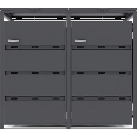 Abri pour poubelle en acier galvanisé gris anthracite - 0,6 mm - 2 poubelles de 240L - L132 x P80 x H116 cm - LOKAFA (1/5)