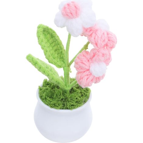 Beavorty Mini Pot de Fleurs Artificielles au Crochet Tricoté Main, Plante Légère en Fil et Fil Métallique, Décoration de Bureau et (1/5)